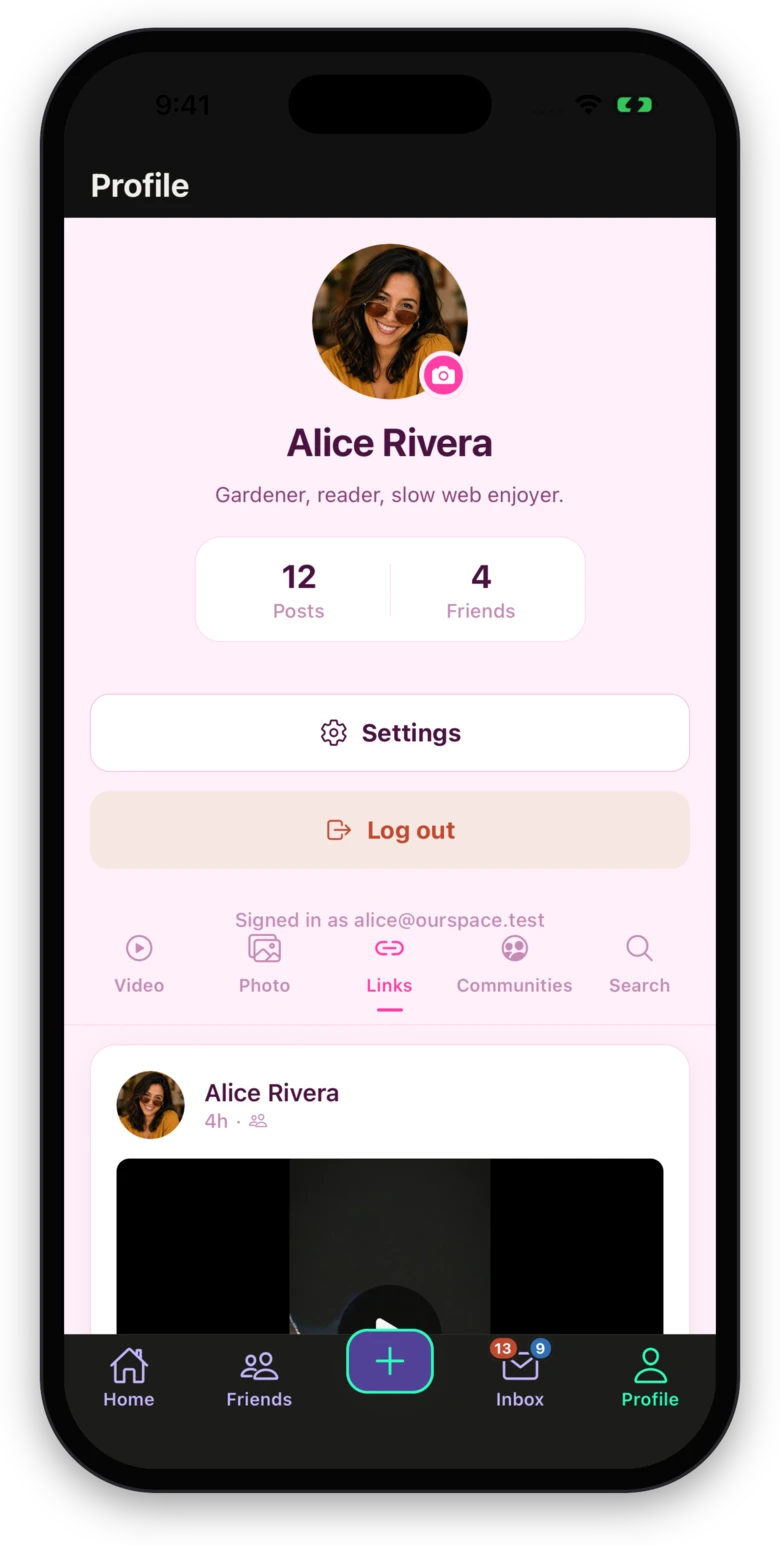 A profile customized with a pink theme